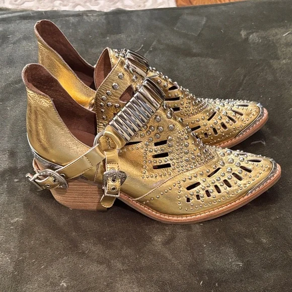 Jeffrey Campbell Gold Ankle Boots with Silver Accents - Picture 2 of 6
